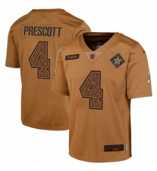 Youth Dallas Cowboys #4 Dak Prescott Nike Brown 2023 Salute To Service Limited Jersey