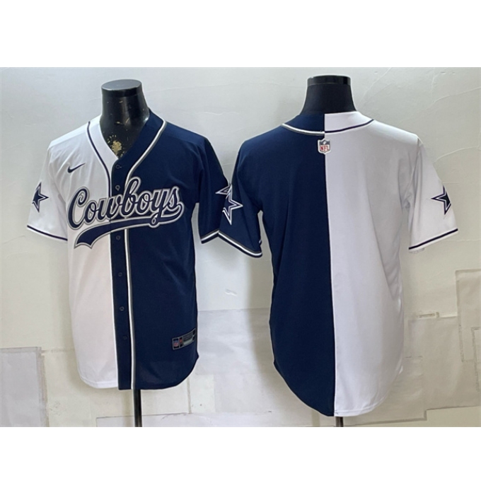 Men's Dallas Cowboys Blank White Navy Split Stitched Jersey