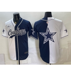 Men's Dallas Cowboys Team Big Logo White Navy Split Stitched Jersey