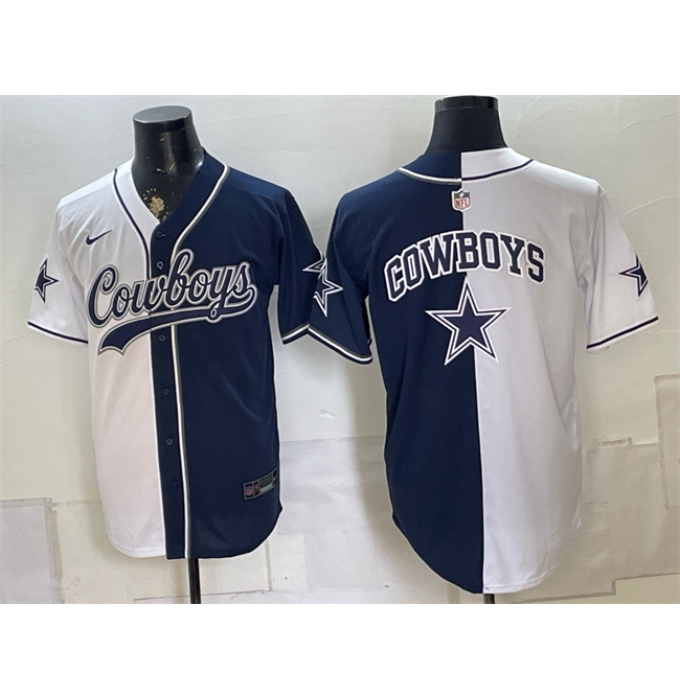 Men's Dallas Cowboys Team Big Logo White Navy Split Stitched Jersey