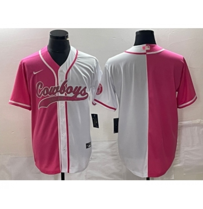 Men's Nike Dallas Cowboys Blank Pink White Split Cool Base Stitched Baseball Jersey