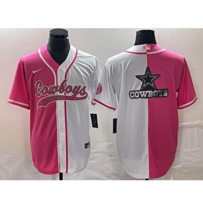 Men's Nike Dallas Nike Cowboys Pink White Split Team Big Logo Cool Base Stitched Baseball Jersey