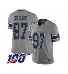 Youth Dallas Cowboys #97 Taco Charlton Limited Gray Inverted Legend 100th Season Football Jersey