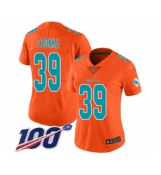 Women's Miami Dolphins #39 Larry Csonka Limited Orange Inverted Legend 100th Season Football Jersey