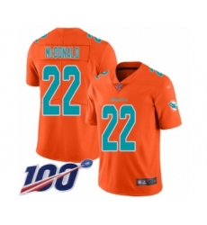 Youth Miami Dolphins #22 T.J. McDonald Limited Orange Inverted Legend 100th Season Football Jersey