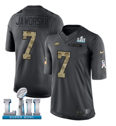 Youth Nike Philadelphia Eagles #7 Ron Jaworski Limited Black 2016 Salute to Service Super Bowl LII NFL Jersey