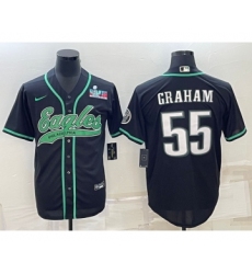 Men's Philadelphia Eagles #55 Brandon Graham Black With Super Bowl LVII Cool Base Stitched Baseball Jersey