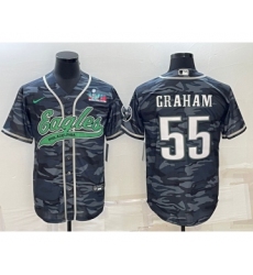 Men's Philadelphia Eagles #55 Brandon Graham Gray Camo With Super Bowl LVII Cool Base Stitched Baseball Jersey
