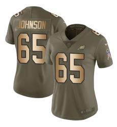 Women's Nike Philadelphia Eagles #65 Lane Johnson Limited Olive/Gold 2017 Salute to Service NFL Jersey