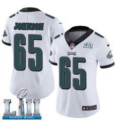 Women's Nike Philadelphia Eagles #65 Lane Johnson White Vapor Untouchable Limited Player Super Bowl LII NFL Jersey