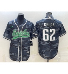 Men's Philadelphia Eagles #62 Jason Kelce Grey Camo With Patch Cool Base Stitched Baseball Jersey