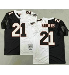 Men's Atlanta Falcons #21 Deion Sanders Black White Split 1992 Throwback Jersey