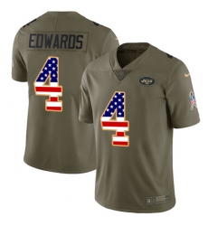 Youth Nike New York Jets #4 Lac Edwards Limited Olive/USA Flag 2017 Salute to Service NFL Jersey