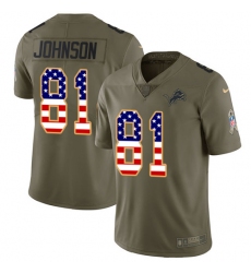 Men's Nike Detroit Lions #81 Calvin Johnson Limited Olive/USA Flag Salute to Service NFL Jersey