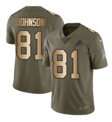 Youth Nike Detroit Lions #81 Calvin Johnson Limited Olive/Gold Salute to Service NFL Jersey