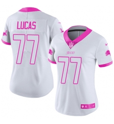 Women's Nike Detroit Lions #77 Cornelius Lucas Limited White/Pink Rush Fashion NFL Jersey