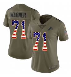 Women's Nike Detroit Lions #71 Ricky Wagner Limited Olive/USA Flag Salute to Service NFL Jersey