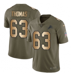 Men's Nike Detroit Lions #63 Brandon Thomas Limited Olive/Gold Salute to Service NFL Jersey