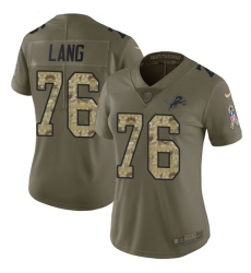 Women's Nike Detroit Lions #76 T.J. Lang Limited Olive/Camo Salute to Service NFL Jersey