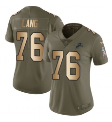Women's Nike Detroit Lions #76 T.J. Lang Limited Olive/Gold Salute to Service NFL Jersey