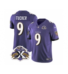 Men's Nike Baltimore Ravens #9 Justin Tucker Purple 2023 F.U.S.E Throwback Vapor Limited Stitched Jersey