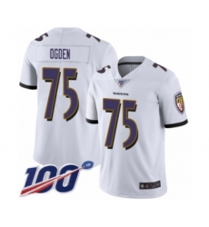 Men's Baltimore Ravens #75 Jonathan Ogden White Vapor Untouchable Limited Player 100th Season Football Jersey