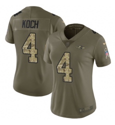 Women's Nike Baltimore Ravens #4 Sam Koch Limited Olive/Camo Salute to Service NFL Jersey