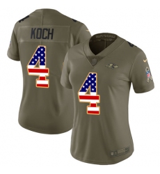 Women's Nike Baltimore Ravens #4 Sam Koch Limited Olive/USA Flag Salute to Service NFL Jersey