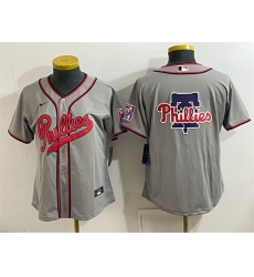 Women's Philadelphia Phillies Team Big Logo Gray 2026 Field of Dreams Stadium Stitched Baseball Jersey(Run Small)