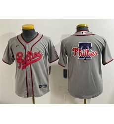 Youth Philadelphia Phillies Team Big Logo Gray 2026 Field of Dreams Stadium Stitched Baseball Jersey