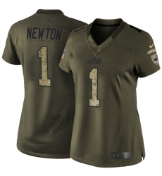Women's Nike Carolina Panthers #1 Cam Newton Elite Green Salute to Service NFL Jersey