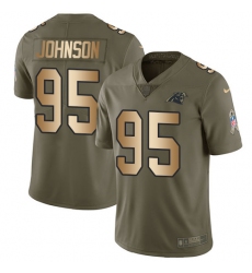 Men's Nike Carolina Panthers #95 Charles Johnson Limited Olive/Gold 2017 Salute to Service NFL Jersey