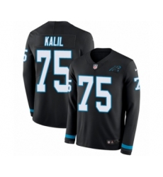 Men's Nike Carolina Panthers #75 Matt Kalil Limited Black Therma Long Sleeve NFL Jersey
