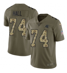 Youth Nike Carolina Panthers #74 Daeshon Hall Limited Olive/Camo 2017 Salute to Service NFL Jersey