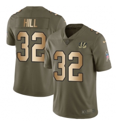 Youth Nike Cincinnati Bengals #32 Jeremy Hill Limited Olive/Gold 2017 Salute to Service NFL Jersey