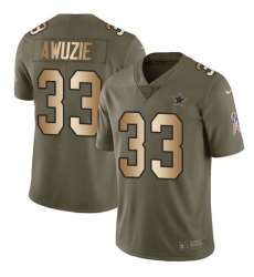 Men's Nike Dallas Cowboys #33 Chidobe Awuzie Limited Olive/Gold 2017 Salute to Service NFL Jersey