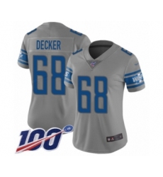 Women's Detroit Lions #68 Taylor Decker Limited Gray Inverted Legend 100th Season Football Jersey