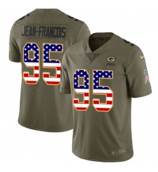Youth Nike Green Bay Packers #95 Ricky Jean-Francois Limited Olive/USA Flag 2017 Salute to Service NFL Jersey