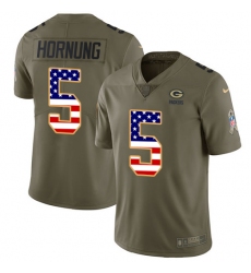 Men's Nike Green Bay Packers #5 Paul Hornung Limited Olive/USA Flag 2017 Salute to Service NFL Jersey