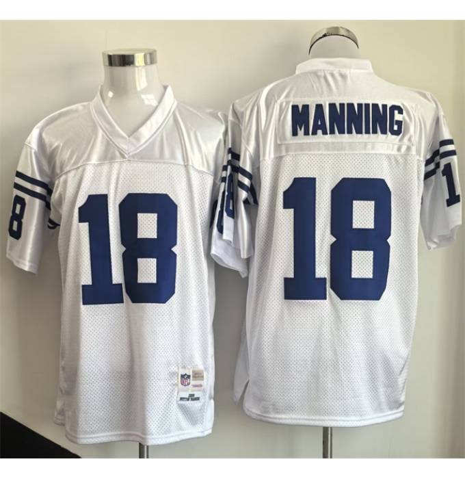 Men's Indianapolis Colts #18 Peyton Manning White Throwback Stitched Football Jersey