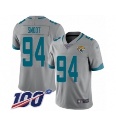 Men's Jacksonville Jaguars #94 Dawuane Smoot Silver Inverted Legend Limited 100th Season Football Jersey