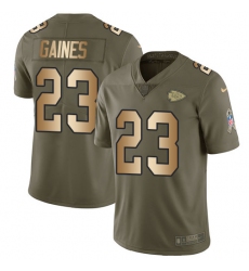 Youth Nike Kansas City Chiefs #23 Phillip Gaines Limited Olive/Gold 2017 Salute to Service NFL Jersey